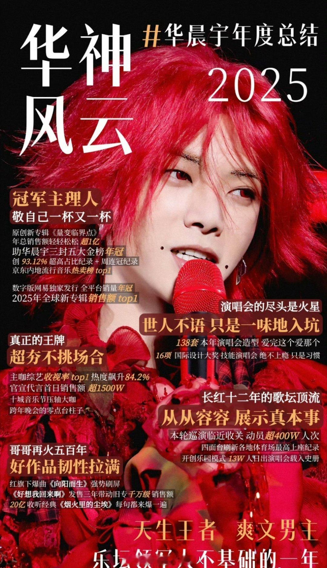 华晨宇六年前的单曲《好想爱这个世界啊》拿下了2025年的年榜第一，实力歌手花花再