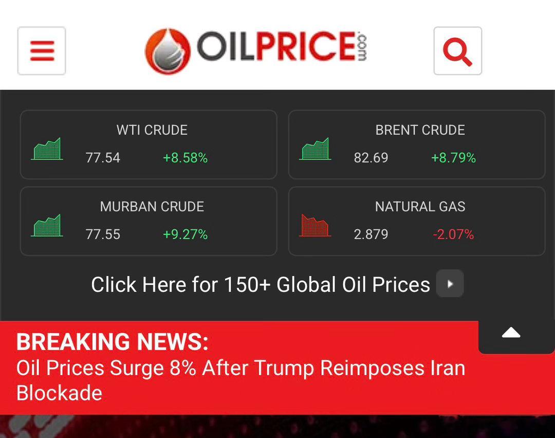 Trump决定重启对伊封锁后，原油期货价格暴涨8%以上 