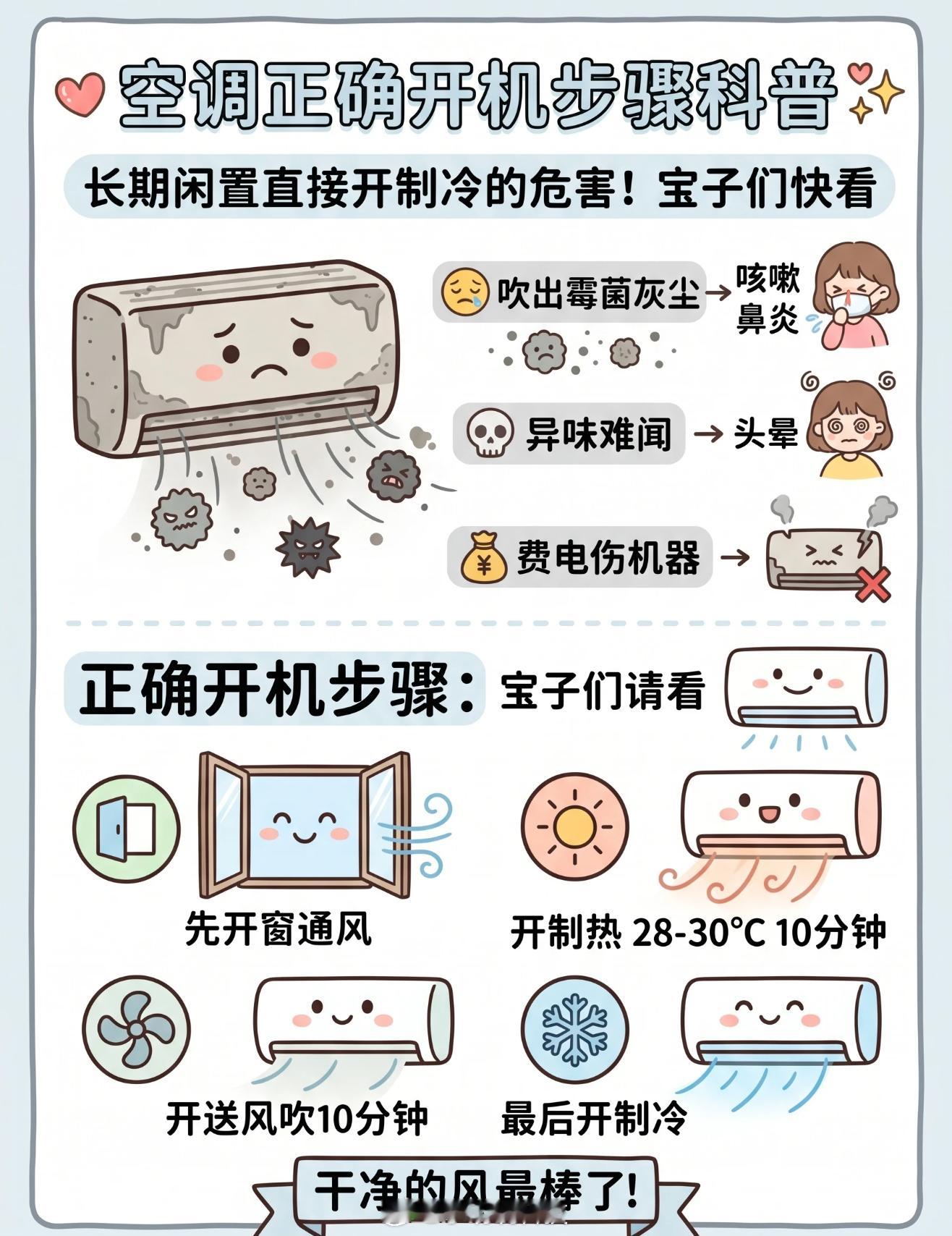 夏天首次开空调要注意什么 夏天第一次开空调，可千万别直接按制冷！经过长时间的闲置