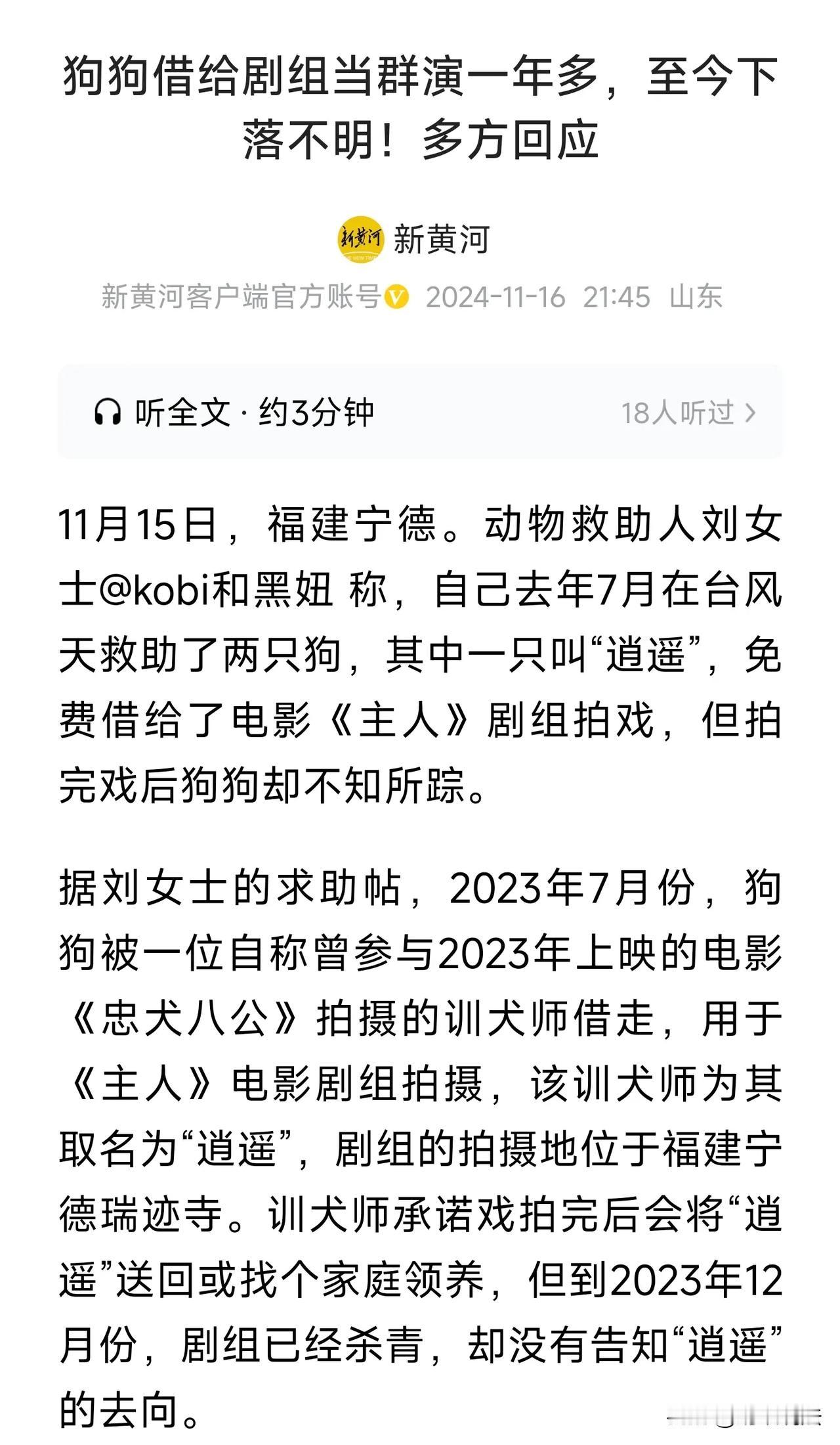 福建，某电影剧组拍摄电影，需要一只“毛孩子”，女子便把她去年7月在台风天救助的一