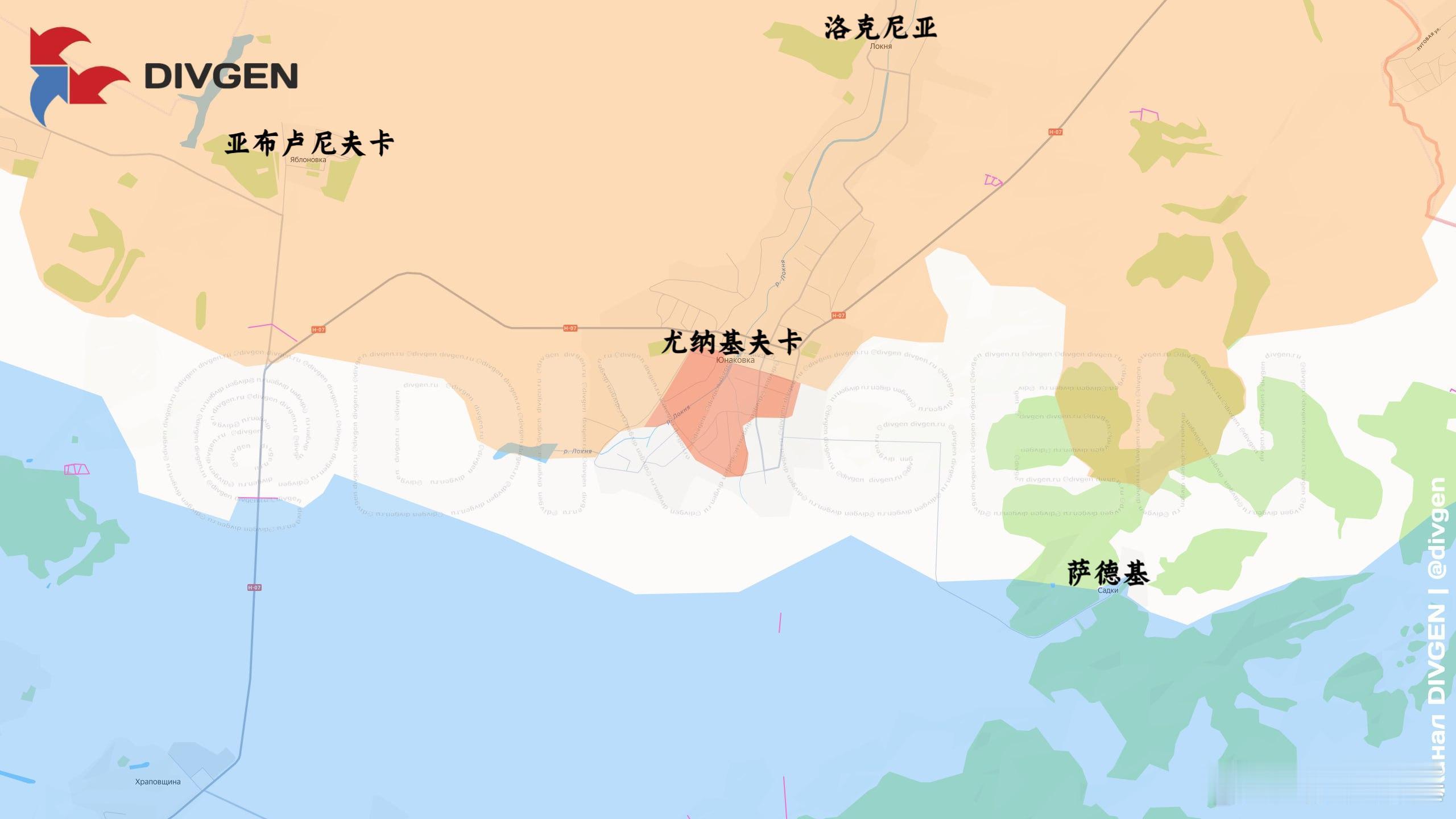 尤纳基夫卡也马上没了，还剩几栋房屋正在清理来源：DIVGEN 🚩 Карта 