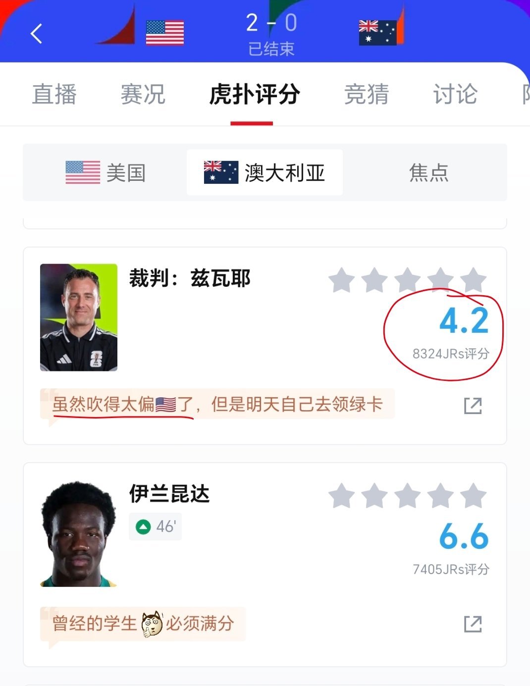 厄瓜多尔2比1德国  德国爆冷输球，虎扑那边评分最低的居然不是德国球员而是女裁判