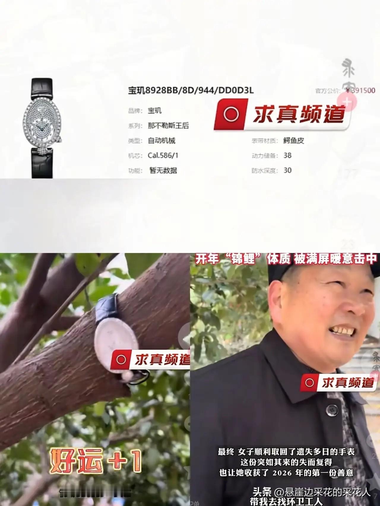 湖南这事儿太逗了！一女子在公园丢了块40万的名表，几天后回去找，问一大爷看没看见