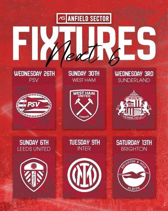 利物浦未来三场的对阵表  利兹联（客场）  刚刚赢了切尔西国际米兰（客场）。。。