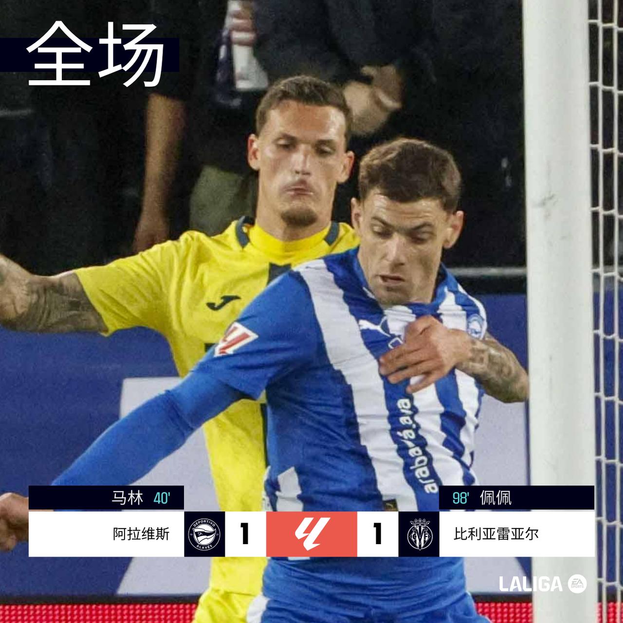 全场 | 阿拉维斯 1-1 比利亚雷亚尔

上半场拉法-马林乌龙送礼，阿拉维斯幸