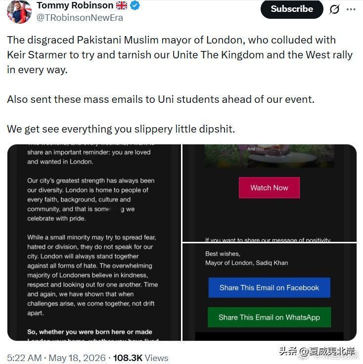 Tommy Robinson批评对手诋毁“联合王国与西方”的集会。
“那位声名狼