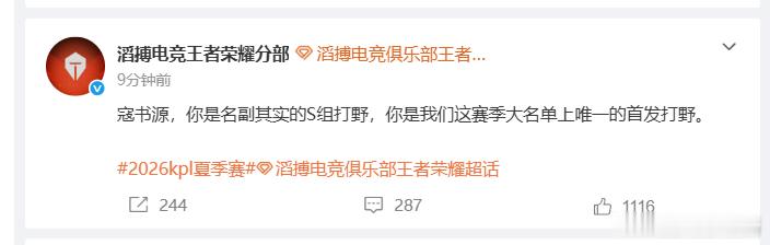 书源S组打野从卡位赛一路强势发挥，带队重返S组，用实打实的数据证明自己就是队伍的