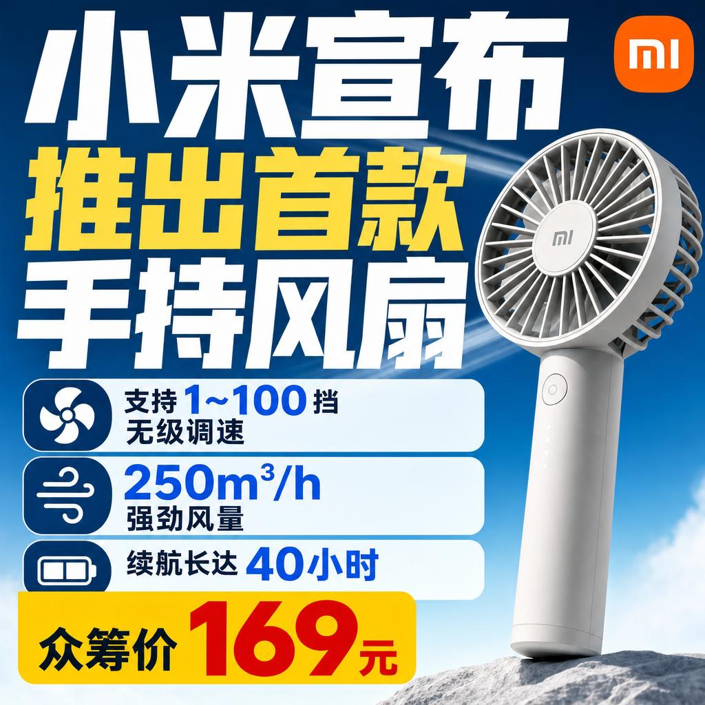 小米手持风扇：技术降维背后的多线布局信号
小米发布一款手持风扇，看似只多了一个夏