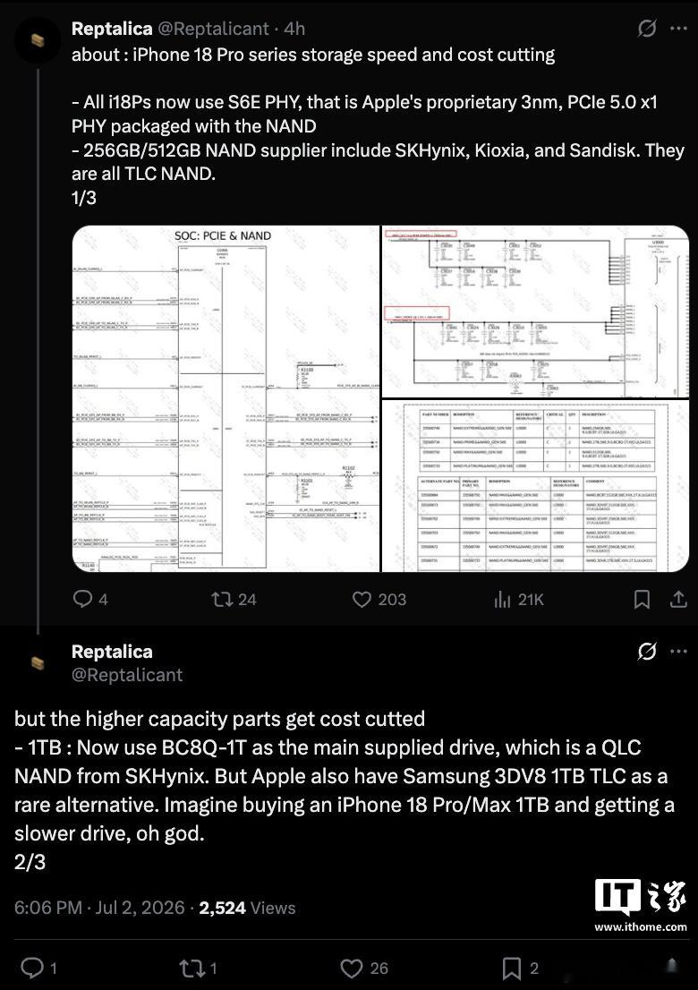 据消息源 Reptalica 透露，苹果 iPhone 18 Pro 系列手机中