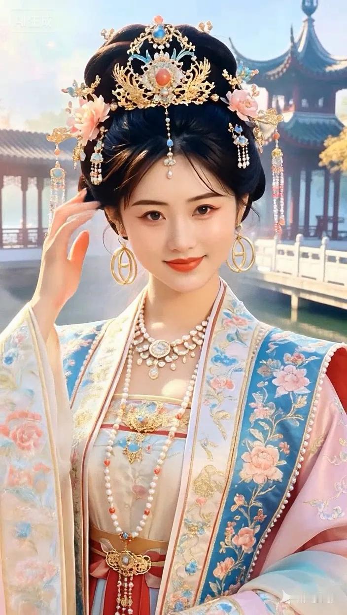 七绝●锦绣华服/古韵   

廊亭水榭沐朝阳，
宝气珠光锦绣装。
举止端庄呈美好