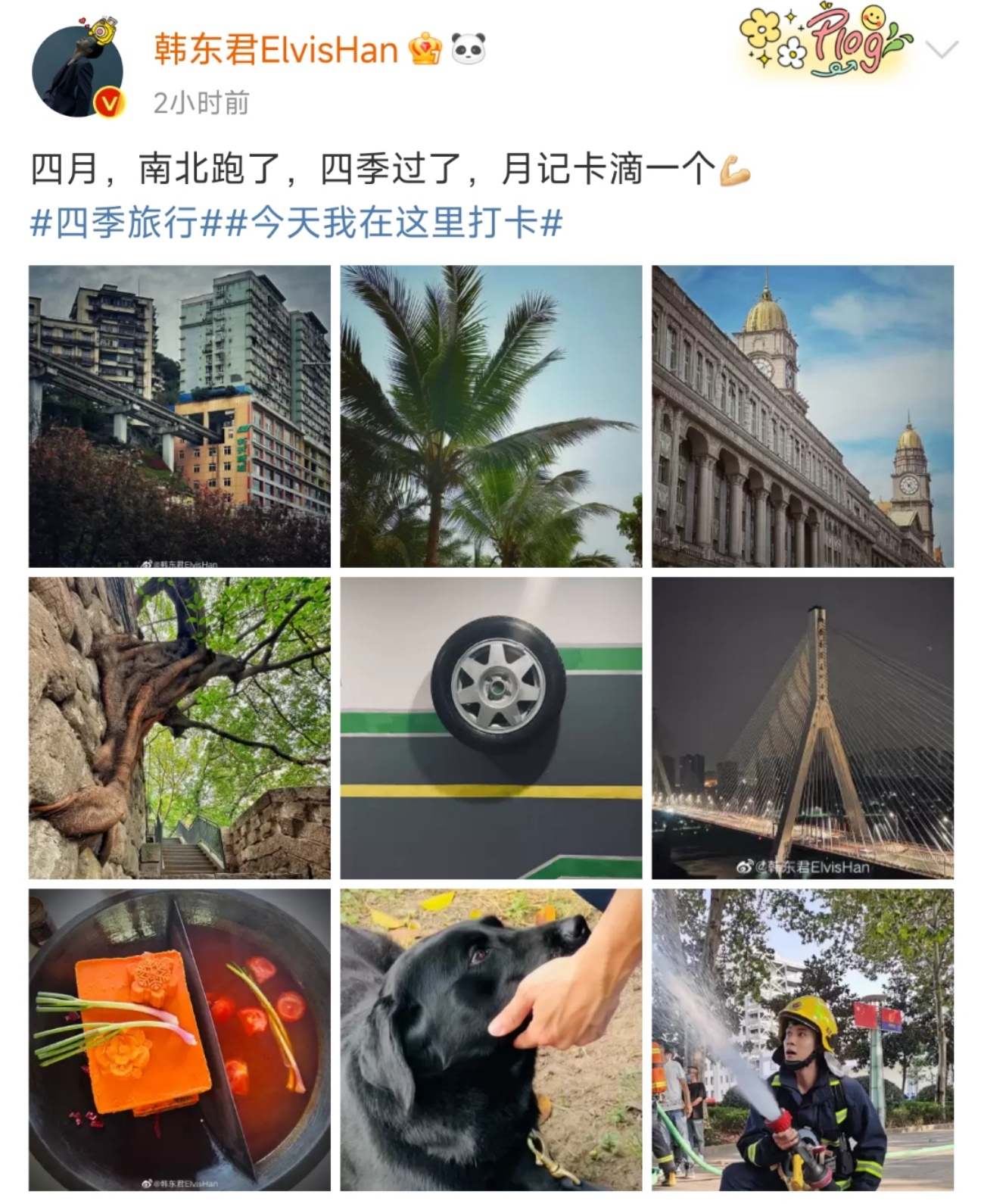 #韩东君四月随拍#感觉韩东君拍摄的照片都能当壁纸，选景挺有创意的，看来是有在认真