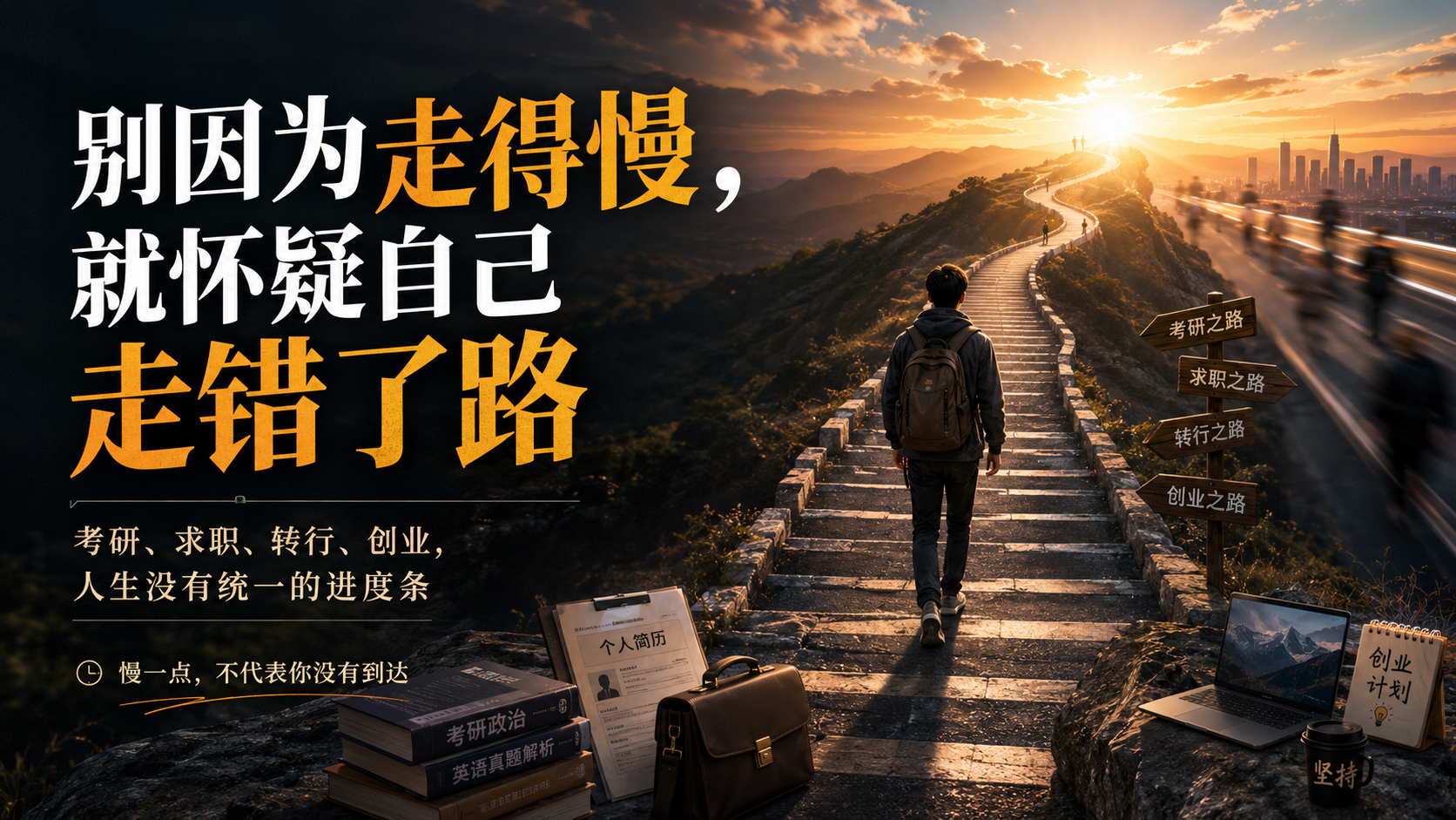 别因为走得慢，就怀疑自己走错了路人生最容易让人崩溃的，不一定是失败。而是你已经走