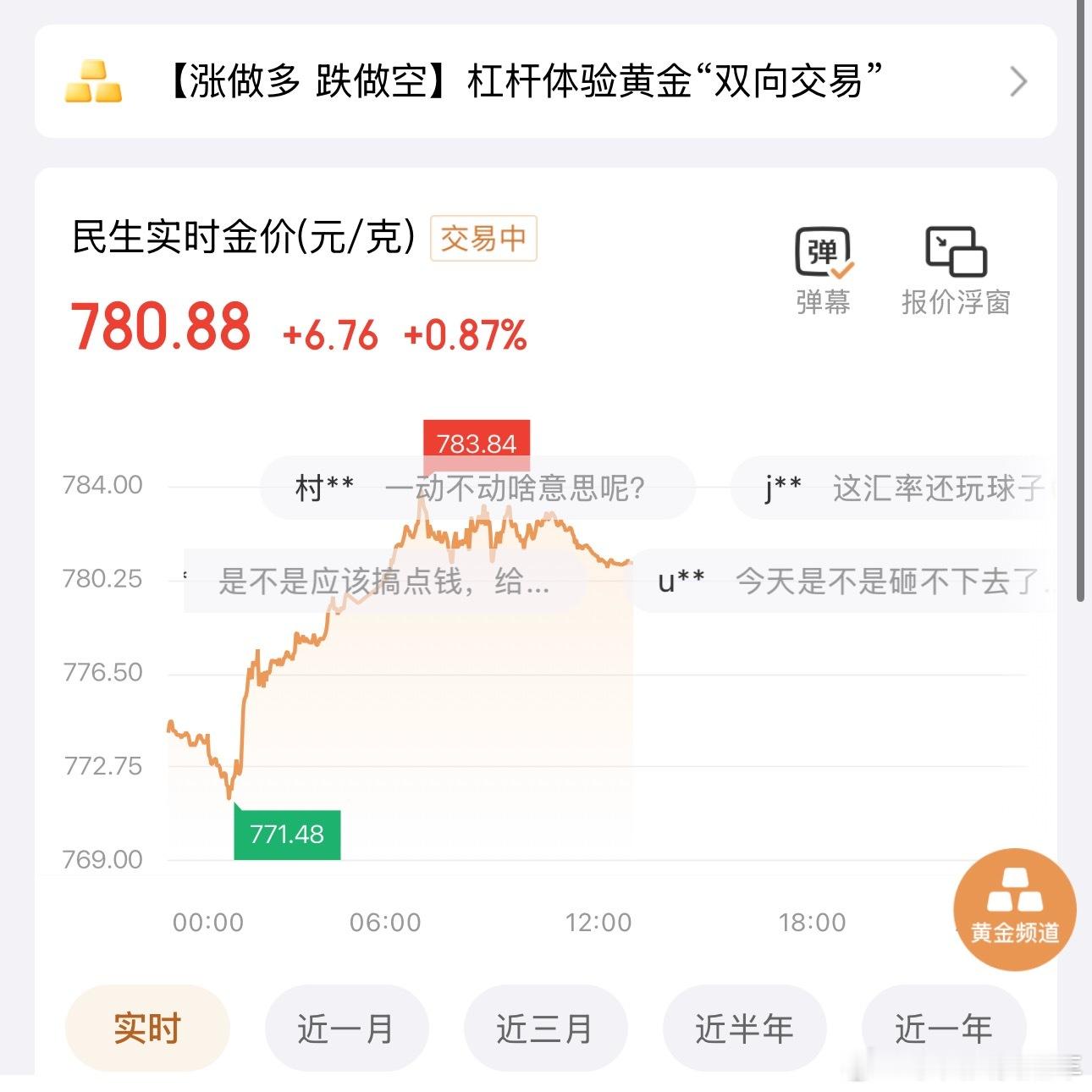 黄金拉升看到了看到了！！黄金涨了！即将回本！老铺也涨了！但我没买！有一种感觉自己