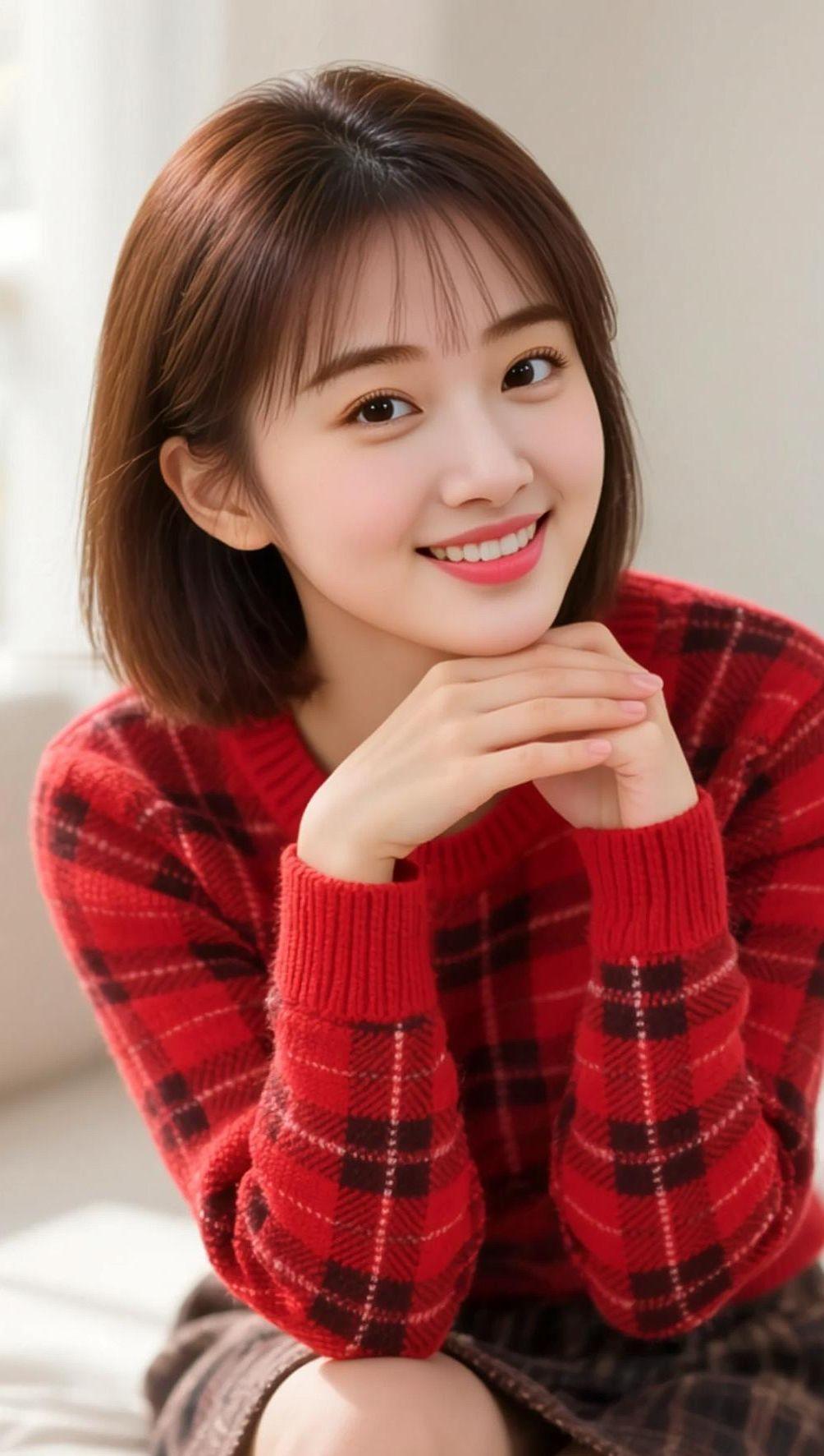 AI日系清透照 抖音ai创作 红色衣服气质 美女