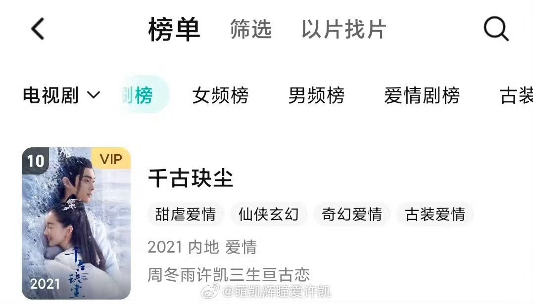 你们发现没许凯的剧都很长尾！没剧看的人时不时就会去看看！许凯《千古玦尘》昨天还在