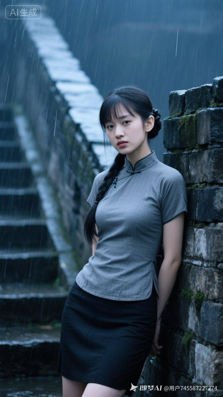 雨中漫步，古风少女，静谧如画。