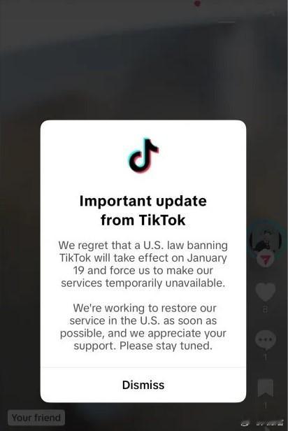 TikTok官网发布最新重要提示：很遗憾，美国禁止TikTok的法律将于1月19