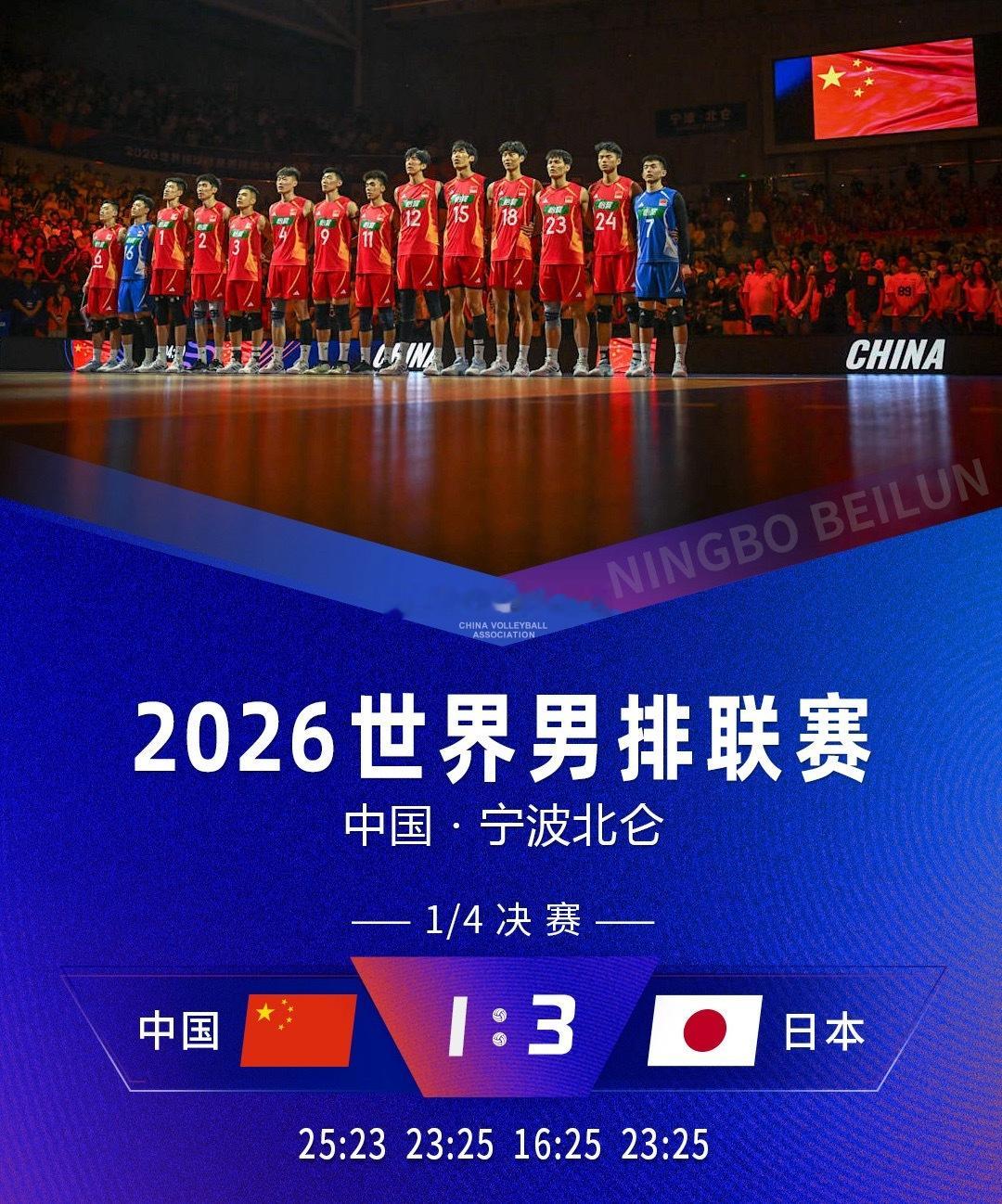 宁波北仑的夜有些凉，1-3的比分定格在屏幕上，中国男排的2026 VNL之旅画上