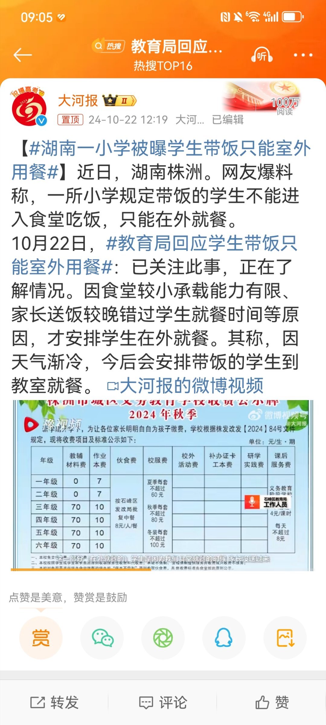 #湖南一小学被曝学生带饭只能室外用餐# 不准带饭的孩子去食堂就餐，多少还有那么一