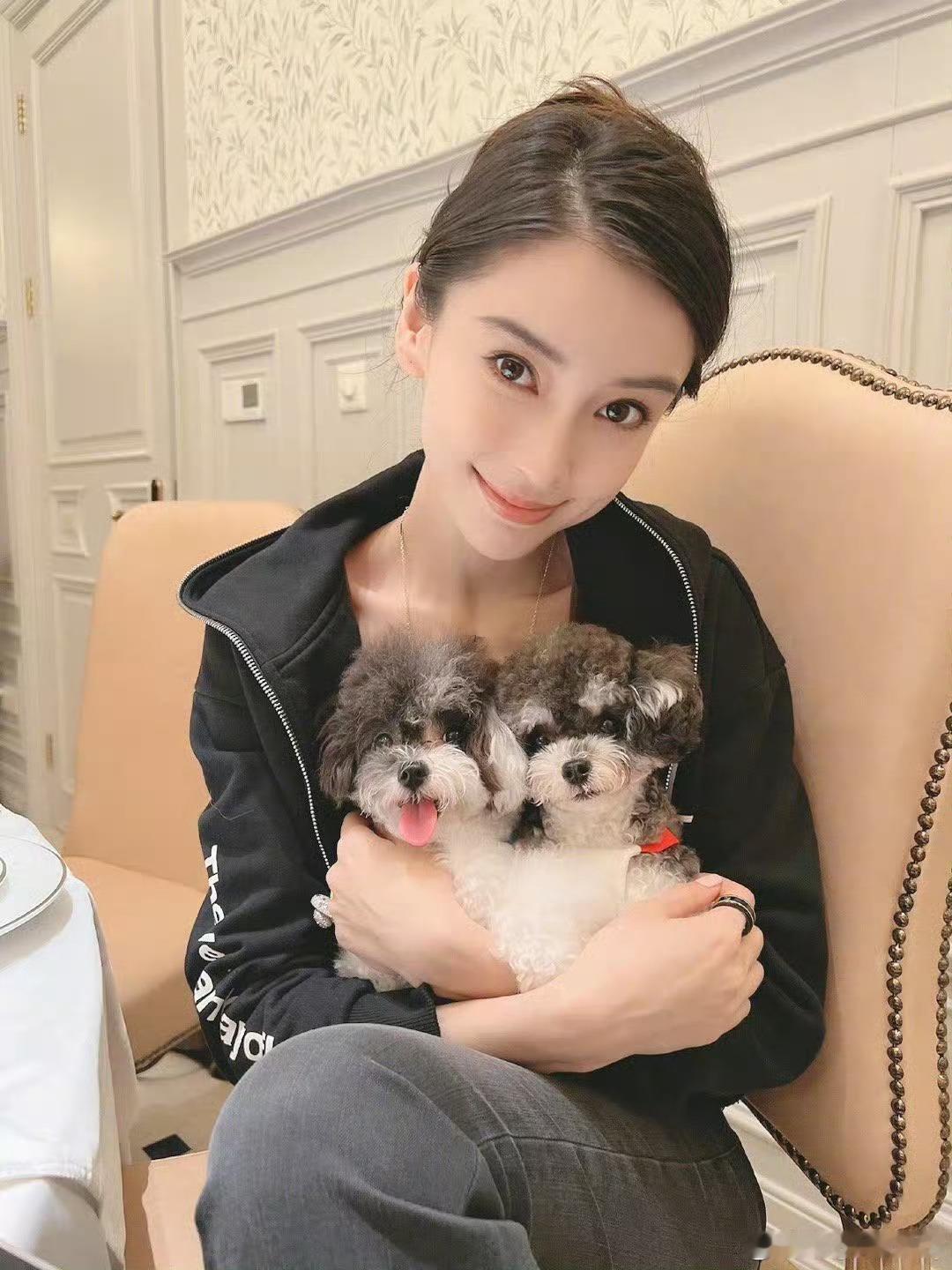 angelababy 🐶杨颖 这个女孩还是那么爱和小动物贴贴～～🐱🐶🐰?