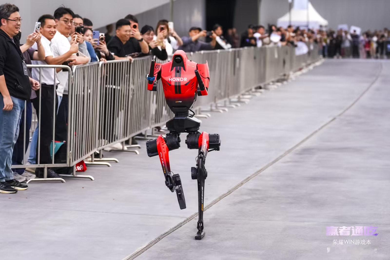 真的好耶！张予曦和荣耀闪电百米赛跑大美女和荣耀机器人闪电百米赛跑了。一个美貌大方