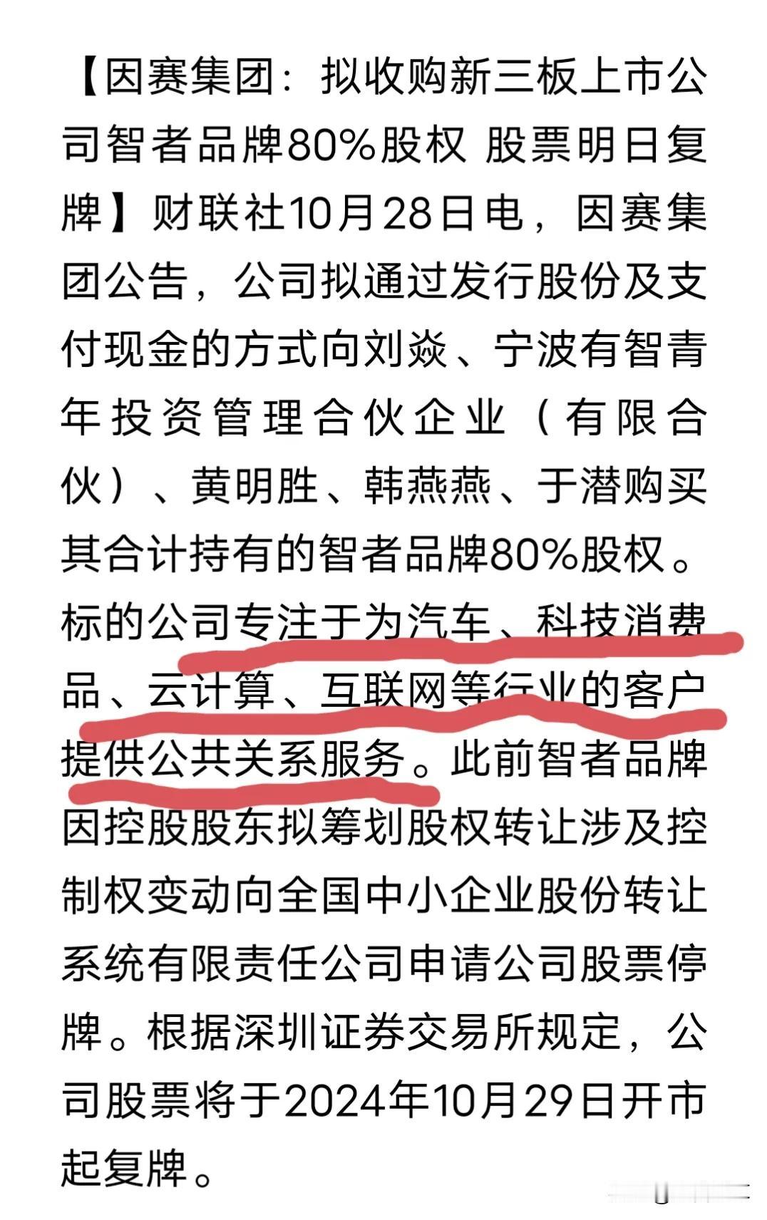 因赛集团是在收购资产还是在交保护费
这是行情好的时候，什么鸟事都有
因赛集团发布