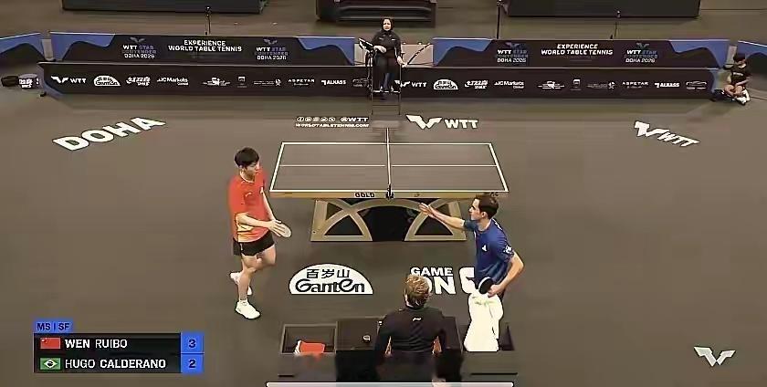 体育 温瑞博3-2战胜雨果晋级多哈站男单决赛，国乒提前包揽冠亚军温瑞博3比2雨果