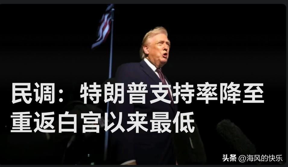 民调：特朗普支持率降至重返白宫以来最低

   据外媒报道路透社和益普索集团24