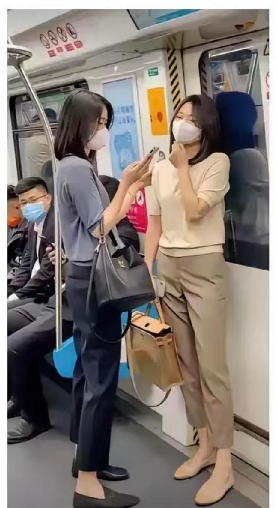 地铁上碰到的，虽然她们两个穿的很素，但是感觉特别有气质，一看就是体制内的！