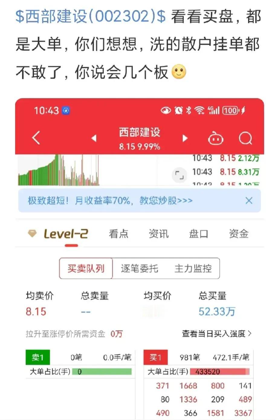 #投资理财##幼儿教育大家说#我十月六号那天就说过要加仓西部建设这只股票，有人还