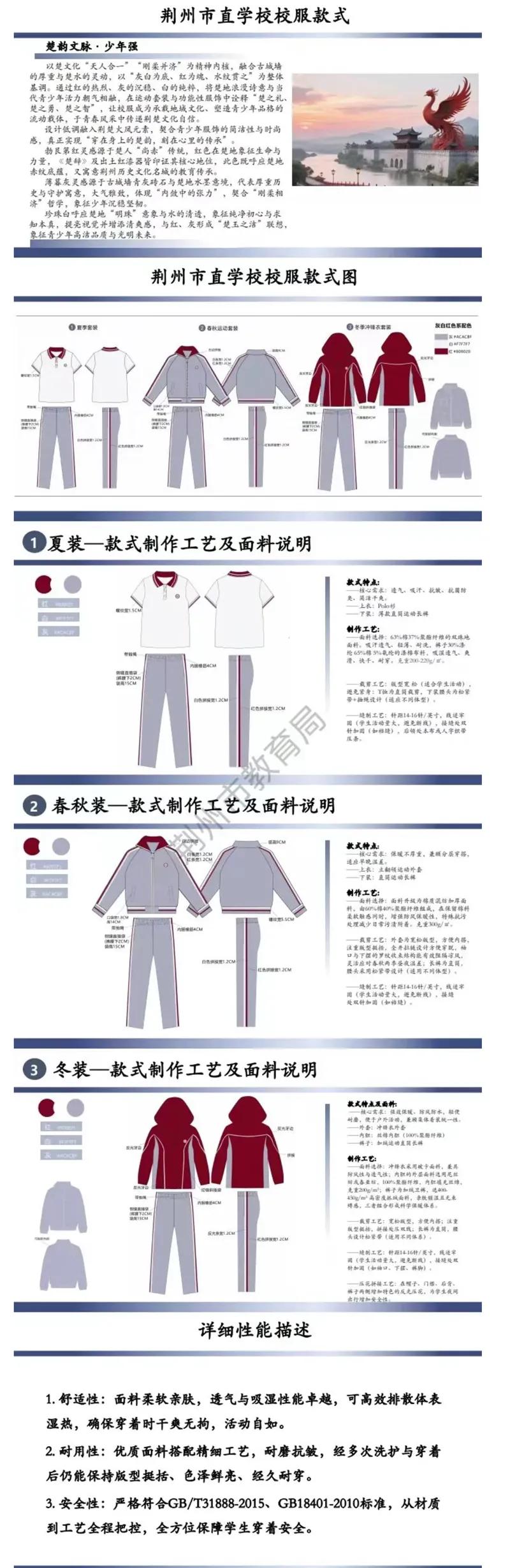 荆州市直学校校服统一款式已定，包含荆州中学、沙市中学、荆州技师学院、荆州机械电子