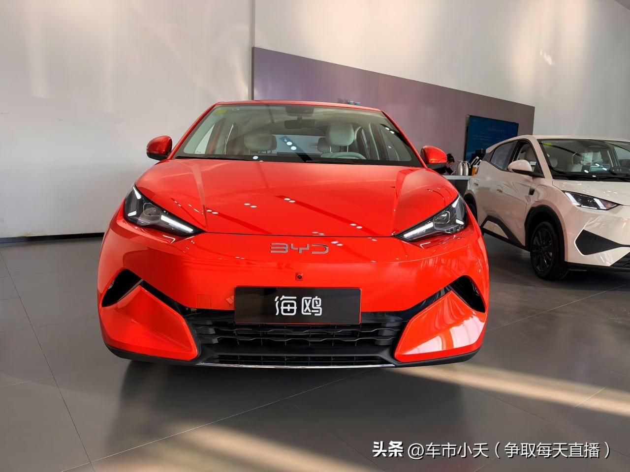 新一代比亚迪海鸥目前很多4S店已经有展车，相对于老款，新款的车身尺寸都有加长。前