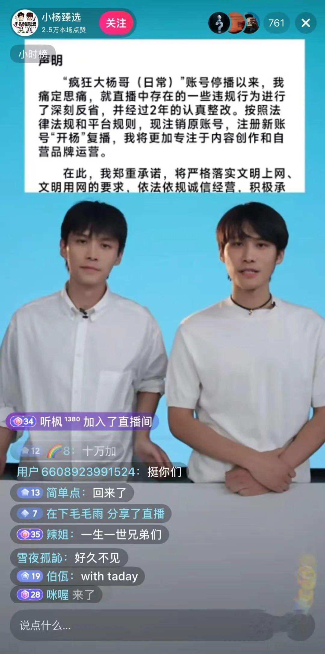 家人们，大小杨复出了！兄弟俩表态，他们深度参与了小杨臻选新品的设计、开发、投产等