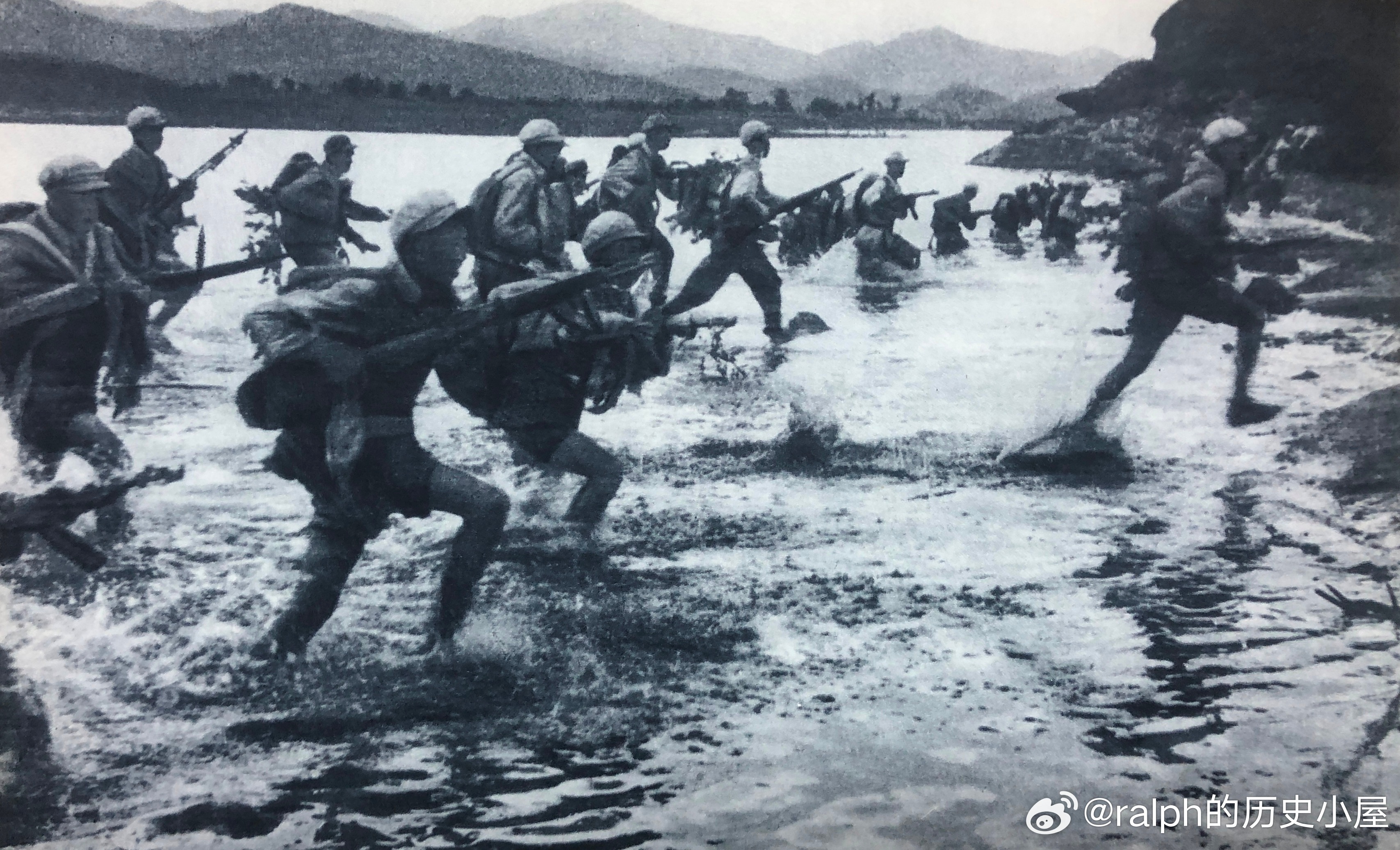 1950年12月31日在强大炮火掩护下，志愿军部队突破敌临津江纺线，攻占滩头阵地