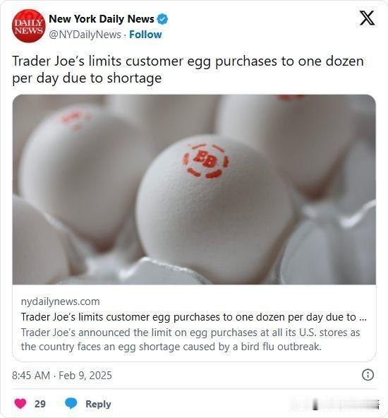 双语简讯：Trader Joe’s limits customer egg pu