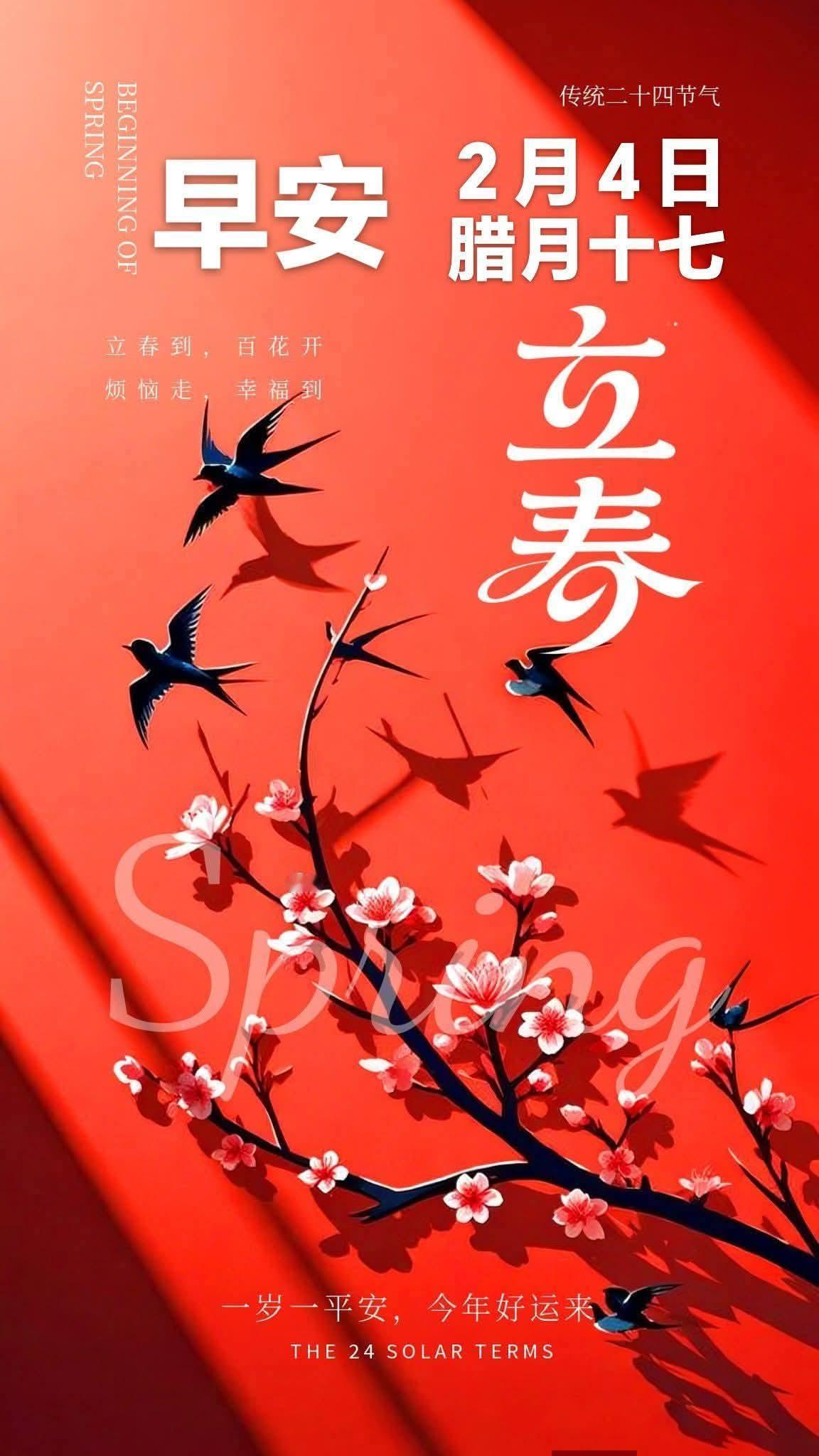早安立春，愿你平安喜乐，好运常伴！🌸🕊️