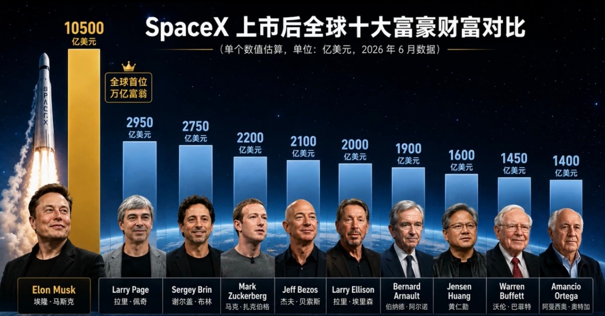 SpaceX上市后马斯克成为了人类历史上第一个万亿富翁…你可能没概念这有多夸张，
