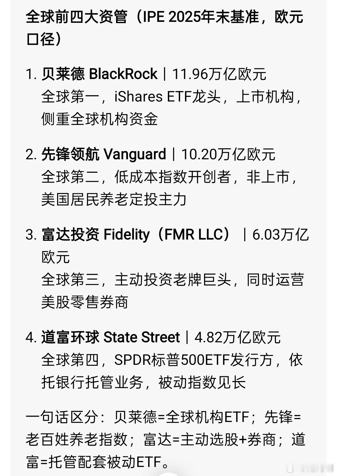 全球四大资产管理公司，大部分美股大股东里都有它们的身影。查了一下，美国大部分散户
