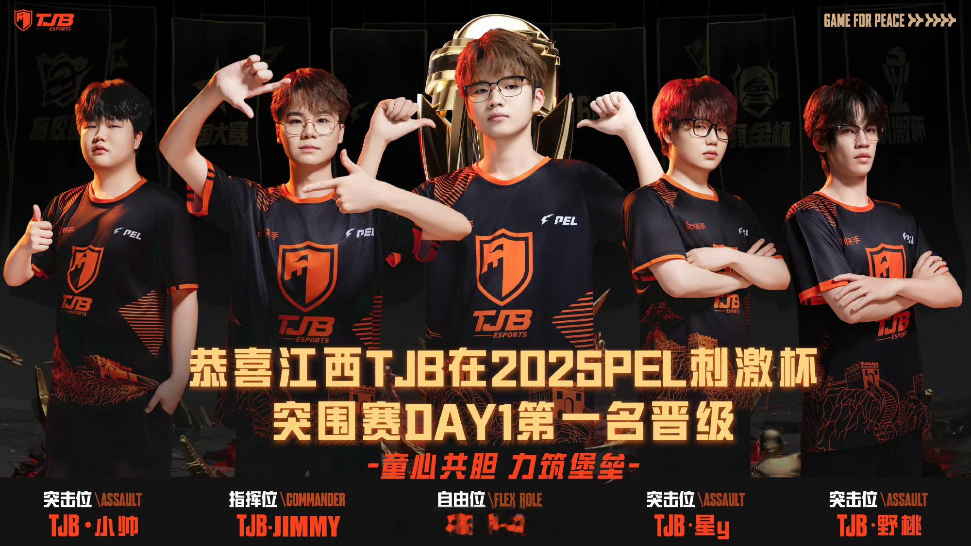 TJB刺激杯突围赛晋级决赛恭喜在刺激杯突围赛day中拔得头筹，第一名晋级决赛竞浪