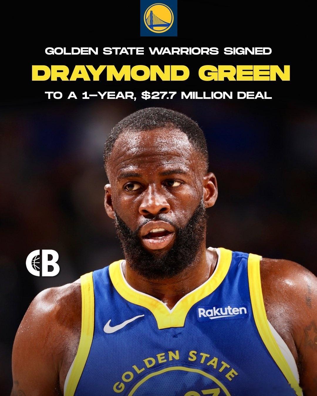 NBA 突发新闻：金州勇士队与追梦格林签下了一份为期一年、价值2770万美元的合