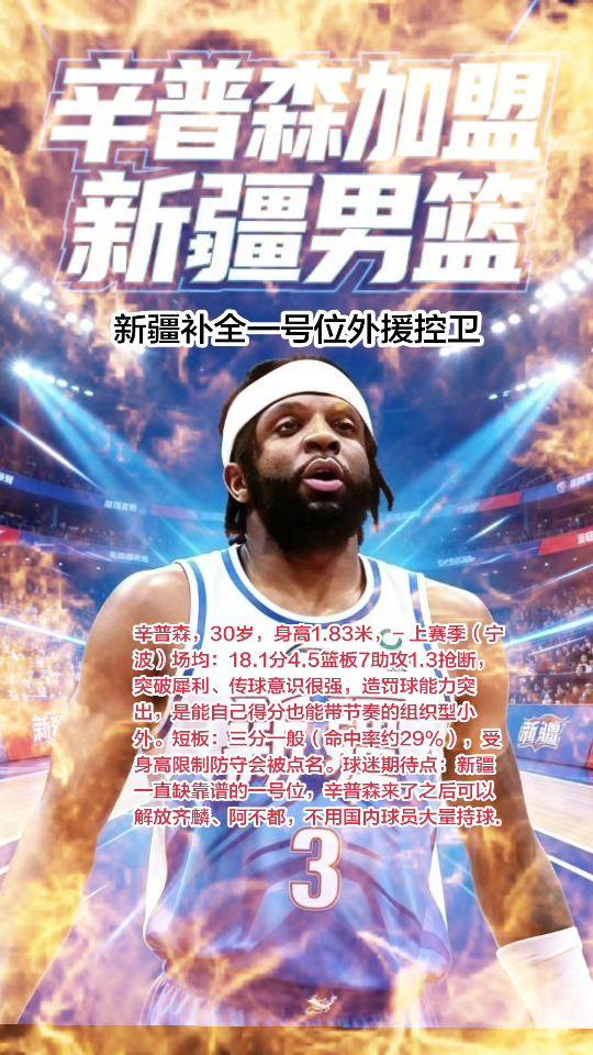 辛普森加盟新疆男篮！辛普森，30岁，身高1.83米，- 上赛季（宁波）场均：18