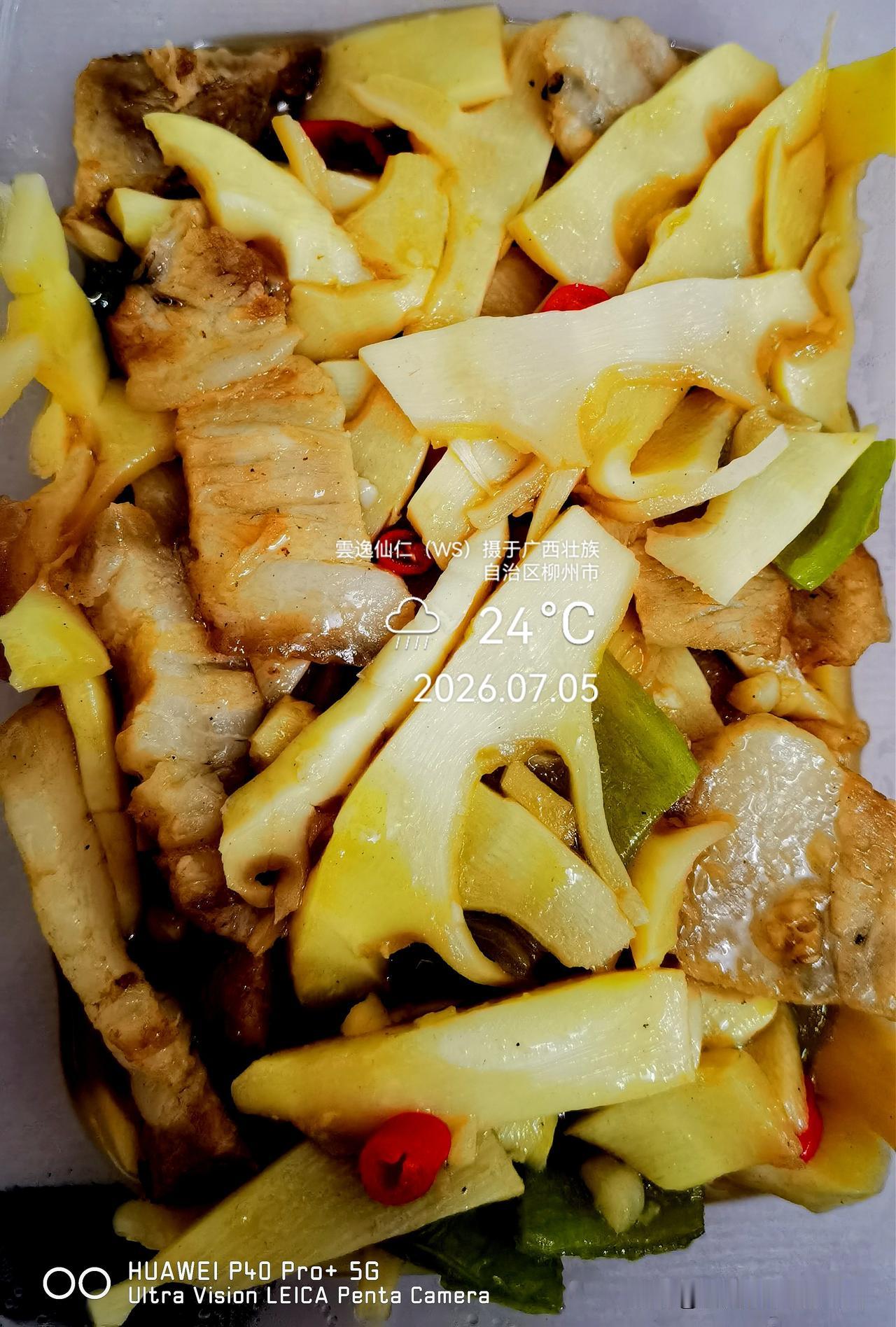 月居生活记录（10090）广西壮族自治区柳州市（127）品尝小吃34：鲜笋回锅肉