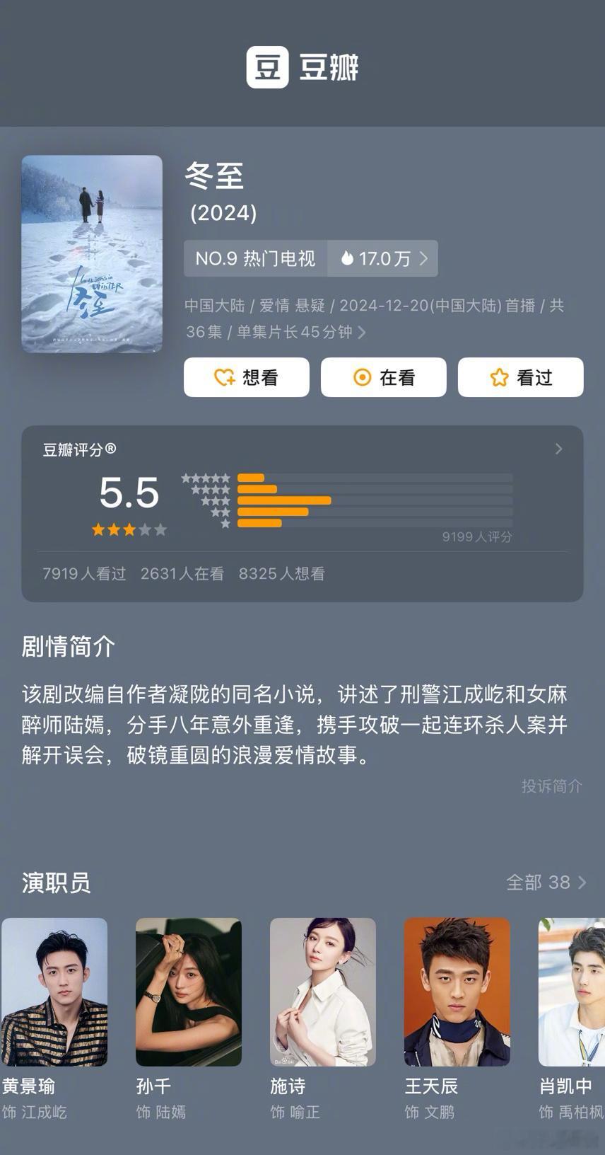 黄景瑜、孙千《冬至》豆瓣开分5.5分 