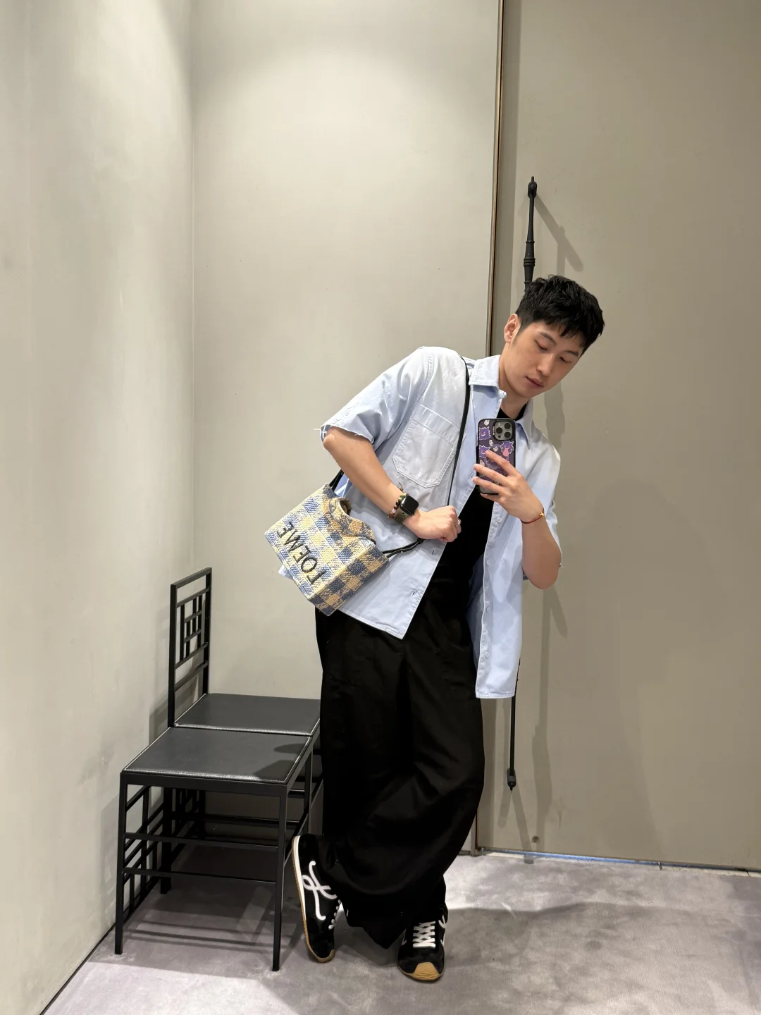 LOEWE罗意威 清新夏日蓝格子草编包🧺