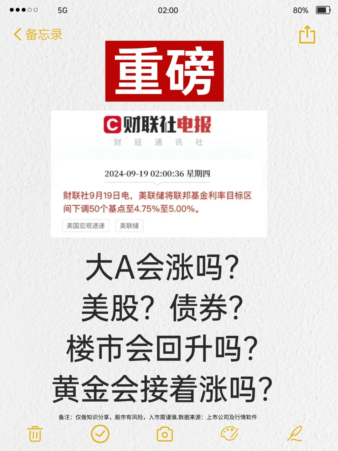 重磅！美联储降息50个点，大A会涨吗？