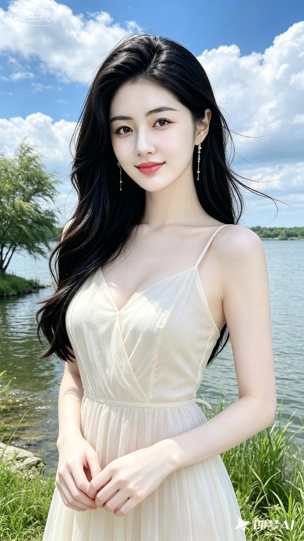 夏日清新，湖畔漫步，甜美少女风