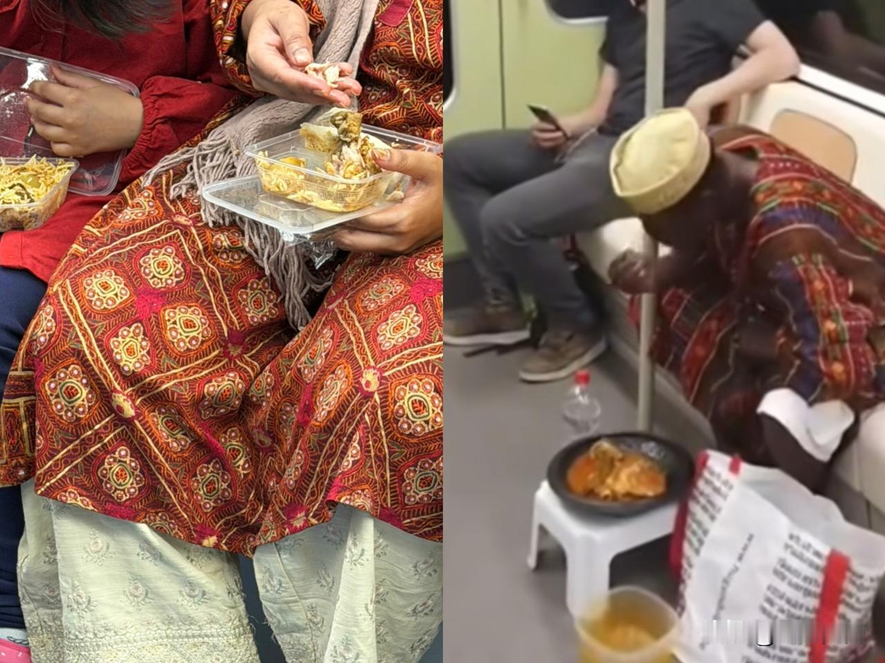 印度飞广州的航班开通后，很多印度人在深圳地铁上吃手抓饭，

网友拍到车厢那叫一个