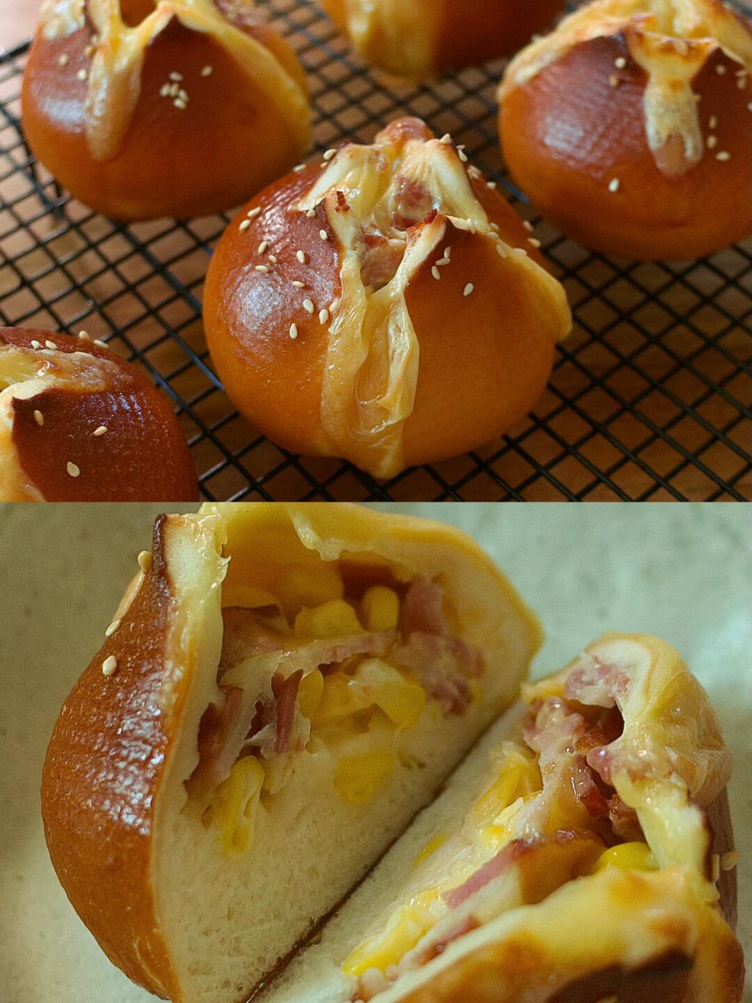 芝士培根玉米碱水球🥓出炉一口爆汁香晕啦😋