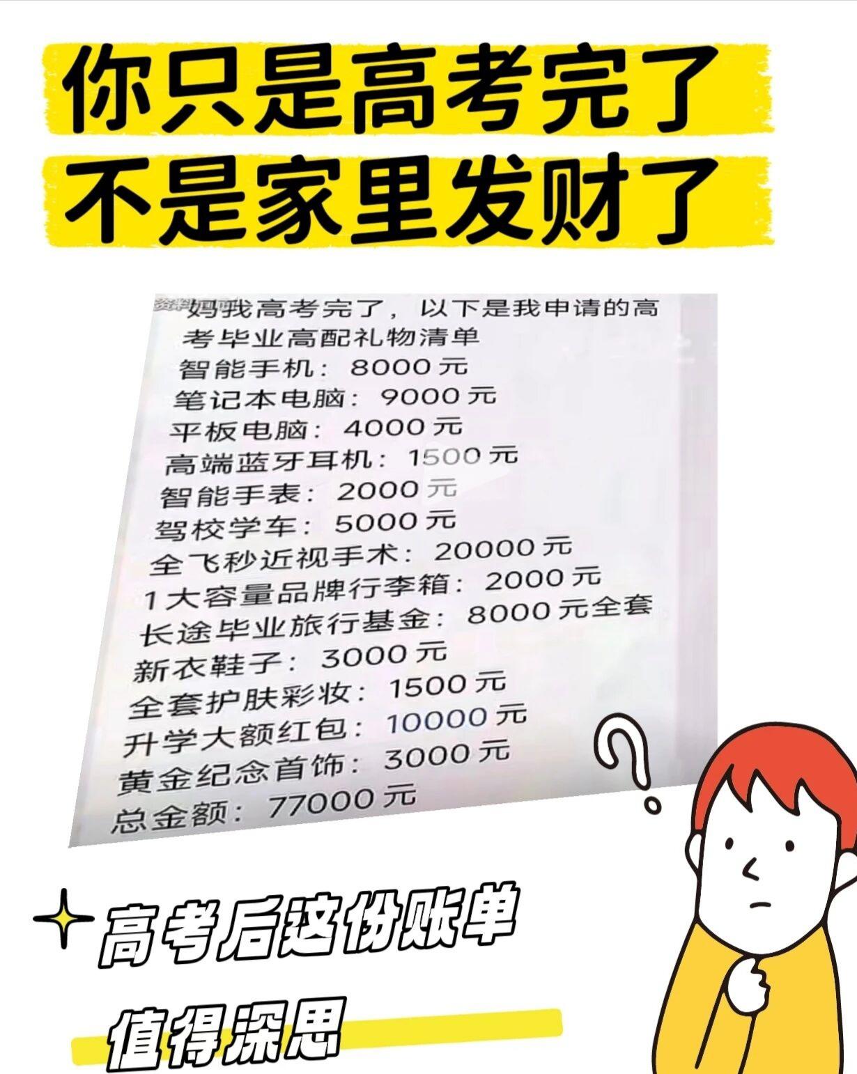 这份高考账单父母更应该去反思孩子的教育你是否让孩子了解家庭的经济状况
你是否让孩