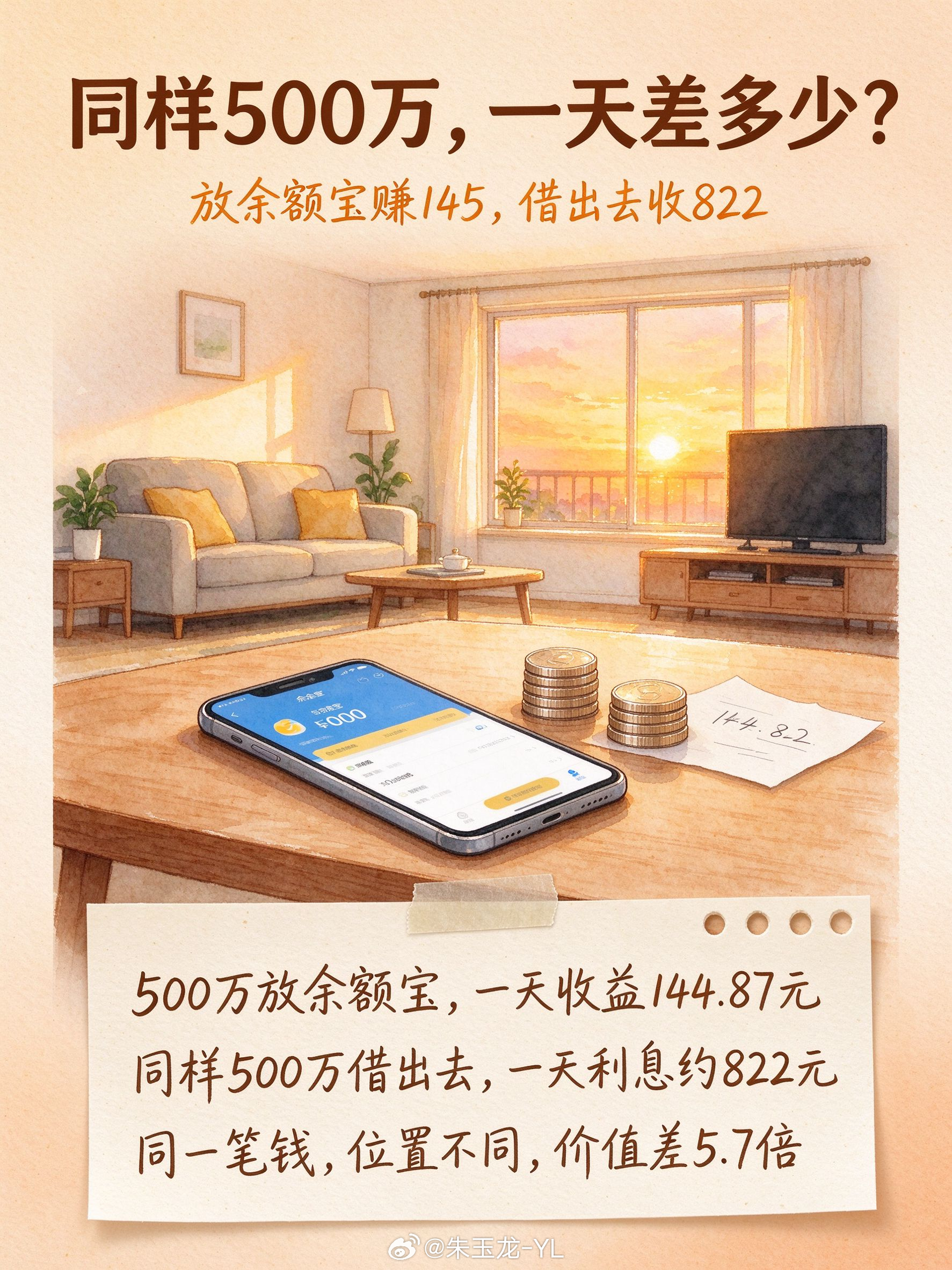 500万放余额宝一天的收益 余额宝完美诠释了什么是息差同样 500 万，一天的价